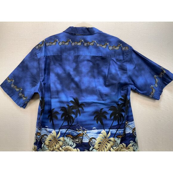 Vintage Pacific Legend Mens Hawaiian Shirt Size  XL Blue Palm Trees Short Sleeve - Picture 12 of 12
